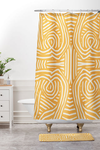 Little Dean Yellow mustard boho stripe Shower Curtain And Mat