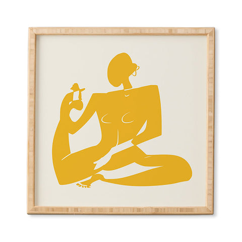 Little Dean Yoga nude in yellow Framed Wall Art