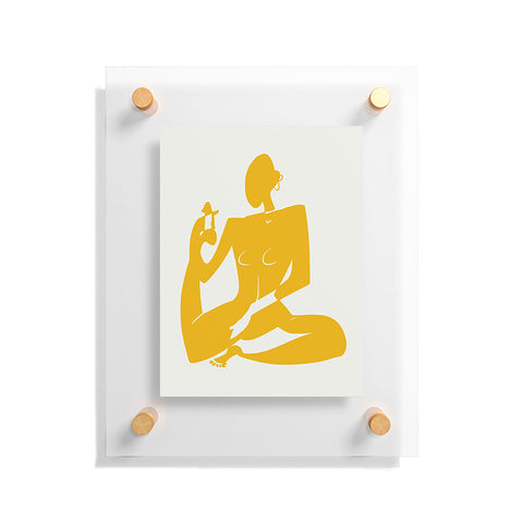 Little Dean Yoga nude in yellow Floating Acrylic Print