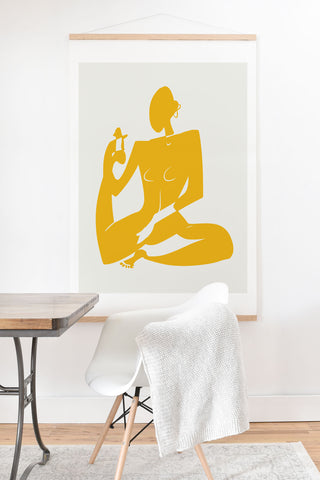 Little Dean Yoga nude in yellow Art Print And Hanger