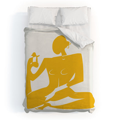 Little Dean Yoga nude in yellow Duvet Cover