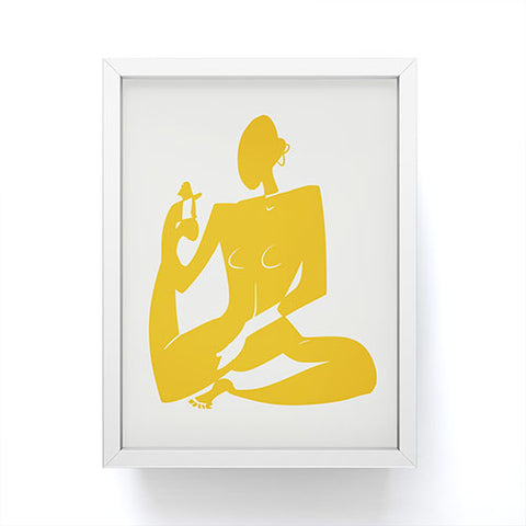 Little Dean Yoga nude in yellow Framed Mini Art Print