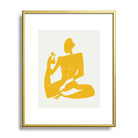Little Dean Yoga nude in yellow Metal Framed Art Print