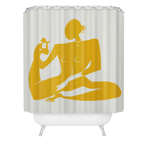 Little Dean Yoga nude in yellow Shower Curtain
