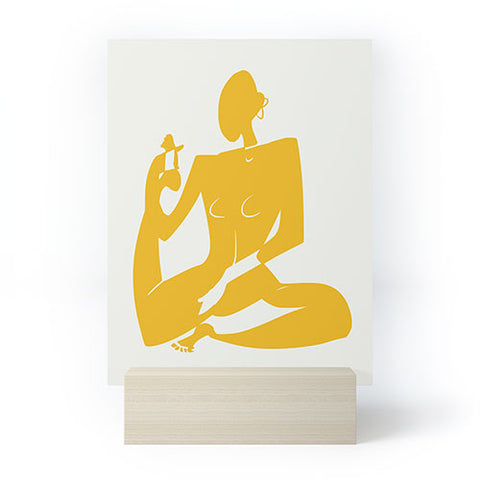 Little Dean Yoga nude in yellow Mini Art Print