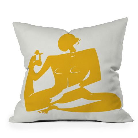 Little Dean Yoga nude in yellow Outdoor Throw Pillow