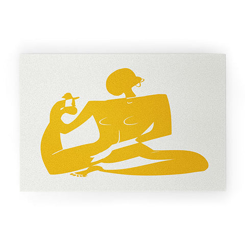 Little Dean Yoga nude in yellow Welcome Mat