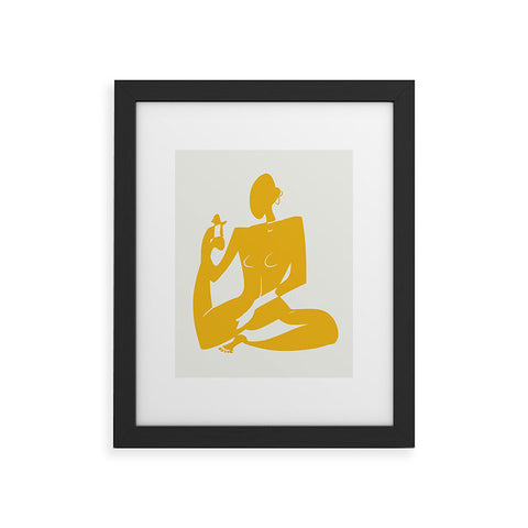 Little Dean Yoga nude in yellow Framed Art Print