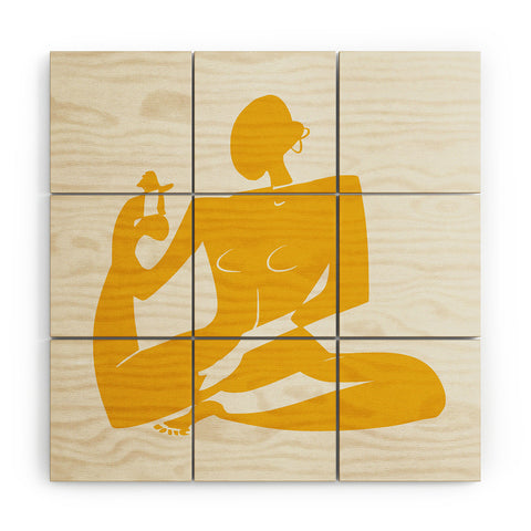 Little Dean Yoga nude in yellow Wood Wall Mural
