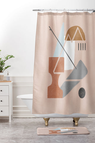 Lola Terracota Abstract 124 Shower Curtain And Mat