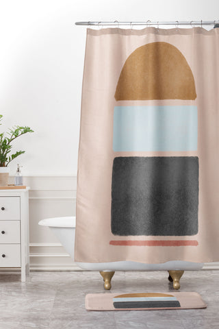 Lola Terracota Abstract interaction 123 Shower Curtain And Mat