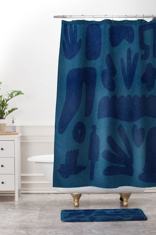 Lola Terracota Blue and powerful design Shower Curtain And Mat