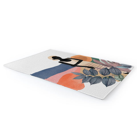 Lola Terracota Fashion modern portrait of a woman at home Area Rug