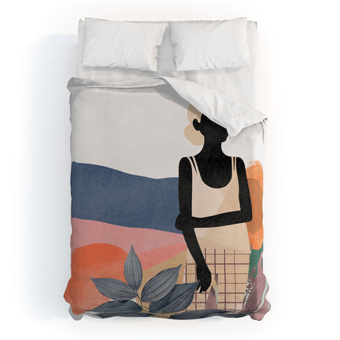 Lola Terracota Fashion modern portrait of a woman at home Duvet Cover