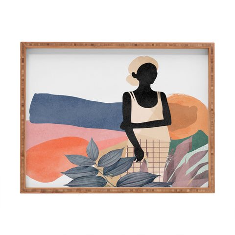 Lola Terracota Fashion modern portrait of a woman at home Rectangular Tray