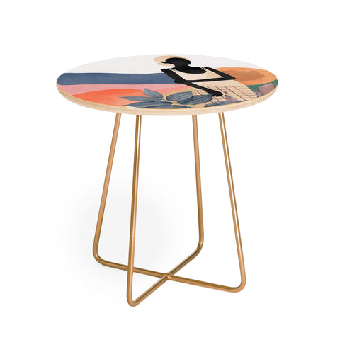 Lola Terracota Fashion modern portrait of a woman at home Round Side Table