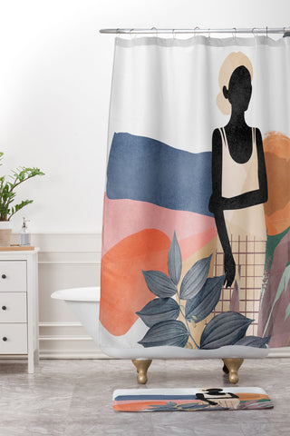 Lola Terracota Fashion modern portrait of a woman at home Shower Curtain And Mat