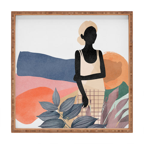 Lola Terracota Fashion modern portrait of a woman at home Square Tray