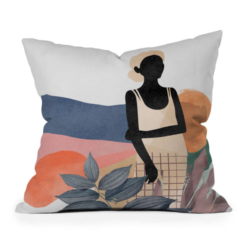 Lola Terracota Fashion modern portrait of a woman at home Throw Pillow