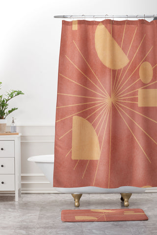 Lola Terracota Geometrical shapes moving Shower Curtain And Mat