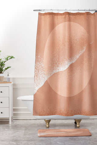 Lola Terracota Minimalistic terracotta grainy Shower Curtain And Mat