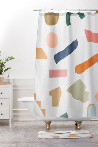 Lola Terracota Mix of color shapes happy Shower Curtain And Mat