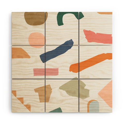 Lola Terracota Mix of color shapes happy Wood Wall Mural