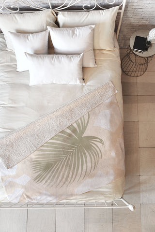 Lola Terracota Palm leaf with abstract handmade shapes Fleece Throw Blanket