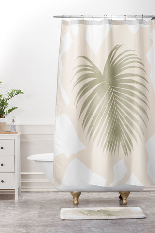 Lola Terracota Palm leaf with abstract handmade shapes Shower Curtain And Mat