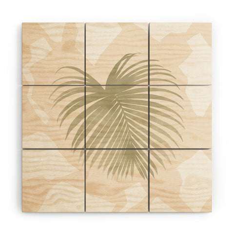 Lola Terracota Palm leaf with abstract handmade shapes Wood Wall Mural