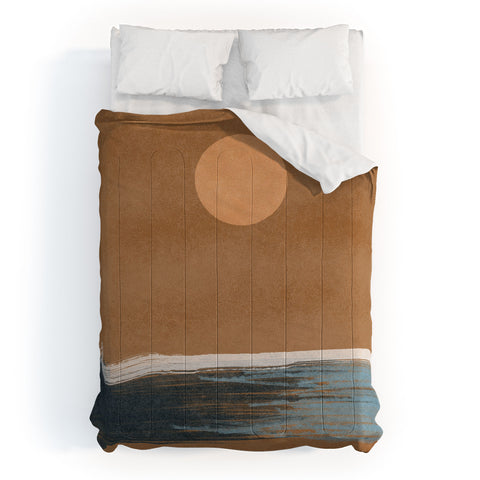 Lola Terracota Sunset with minimal shapes on kraft paper Comforter