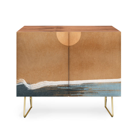 Lola Terracota Sunset with minimal shapes on kraft paper Credenza