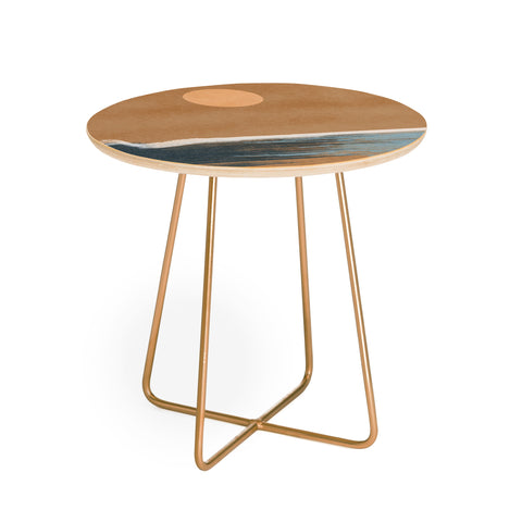 Lola Terracota Sunset with minimal shapes on kraft paper Round Side Table