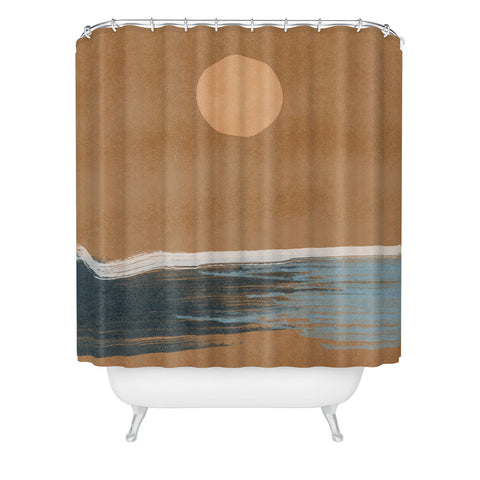 Lola Terracota Sunset with minimal shapes on kraft paper Shower Curtain