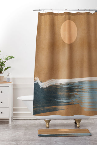 Lola Terracota Sunset with minimal shapes on kraft paper Shower Curtain And Mat