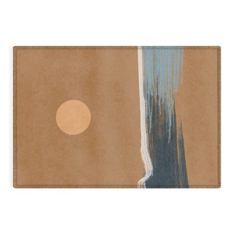 Lola Terracota Sunset with minimal shapes on kraft paper Outdoor Rug