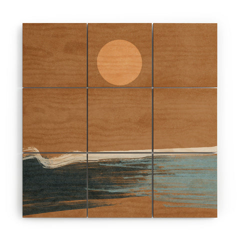 Lola Terracota Sunset with minimal shapes on kraft paper Wood Wall Mural