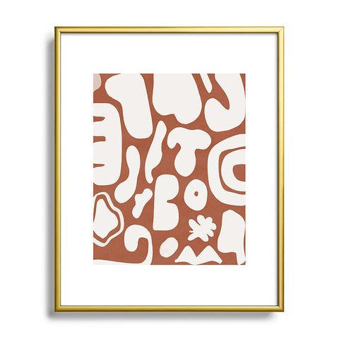 Lola Terracota Terracotta with shapes in offwhite Metal Framed Art Print