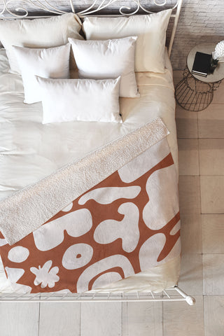 Lola Terracota Terracotta with shapes in offwhite Fleece Throw Blanket