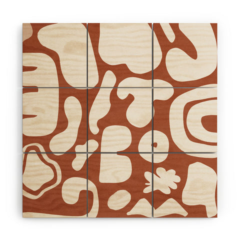 Lola Terracota Terracotta with shapes in offwhite Wood Wall Mural