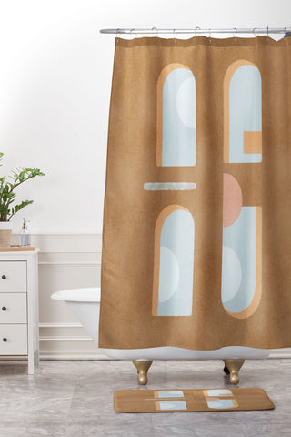 Lola Terracota The arch of a window abstract shapes contemporary Shower Curtain And Mat
