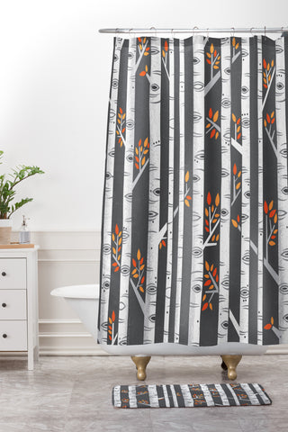 Lucie Rice Birches Be Crazy Shower Curtain And Mat