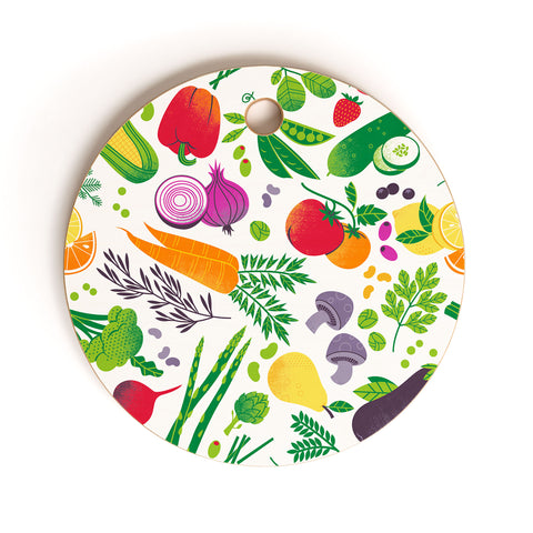 Lucie Rice EAT YOUR FRUITS AND VEGGIES Cutting Board Round
