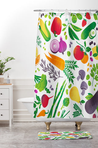 Lucie Rice EAT YOUR FRUITS AND VEGGIES Shower Curtain And Mat