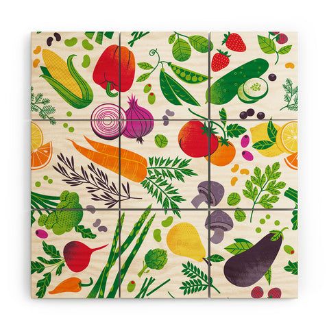 Lucie Rice EAT YOUR FRUITS AND VEGGIES Wood Wall Mural