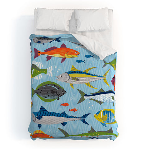 Lucie Rice Fish Frenzy Duvet Cover