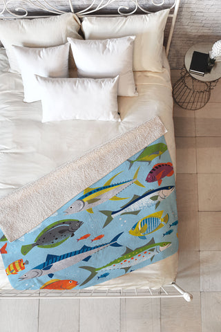Lucie Rice Fish Frenzy Fleece Throw Blanket