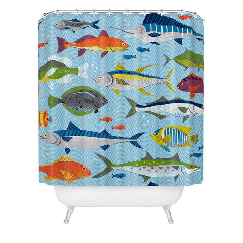 Lucie Rice Fish Frenzy Shower Curtain