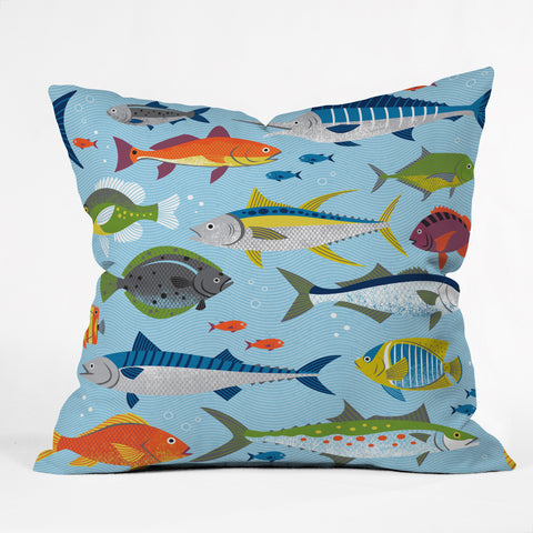 Lucie Rice Fish Frenzy Outdoor Throw Pillow