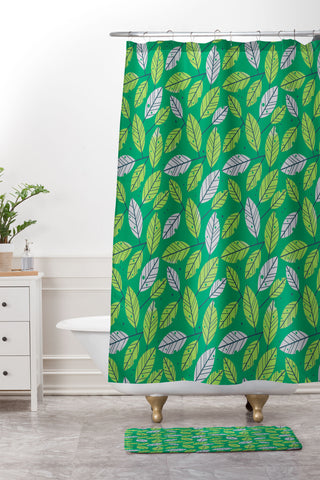 Lucie Rice Leafy Greens Shower Curtain And Mat